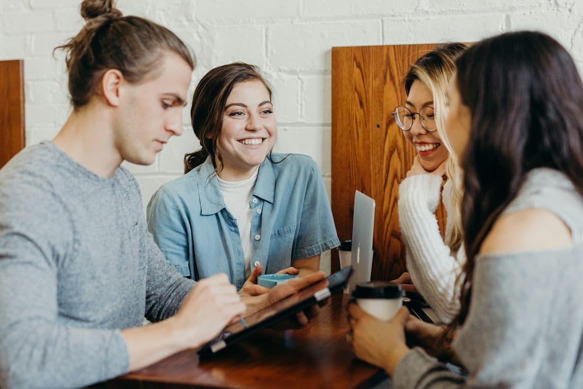 Small business team reviewing results on a laptop