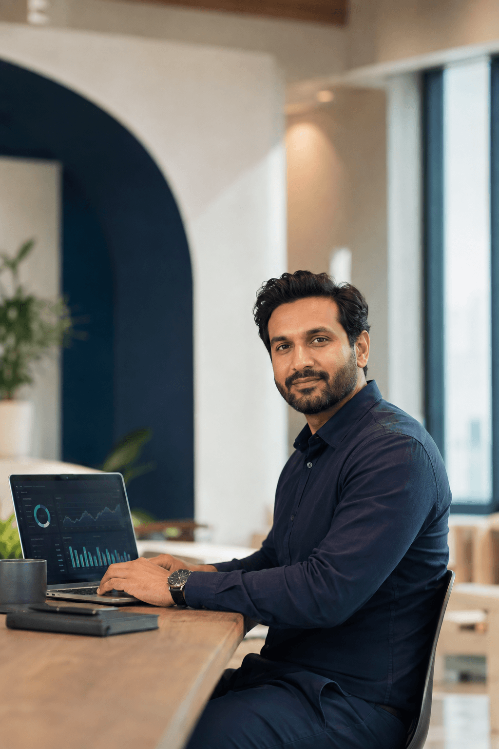 Business leader reviewing growth analytics